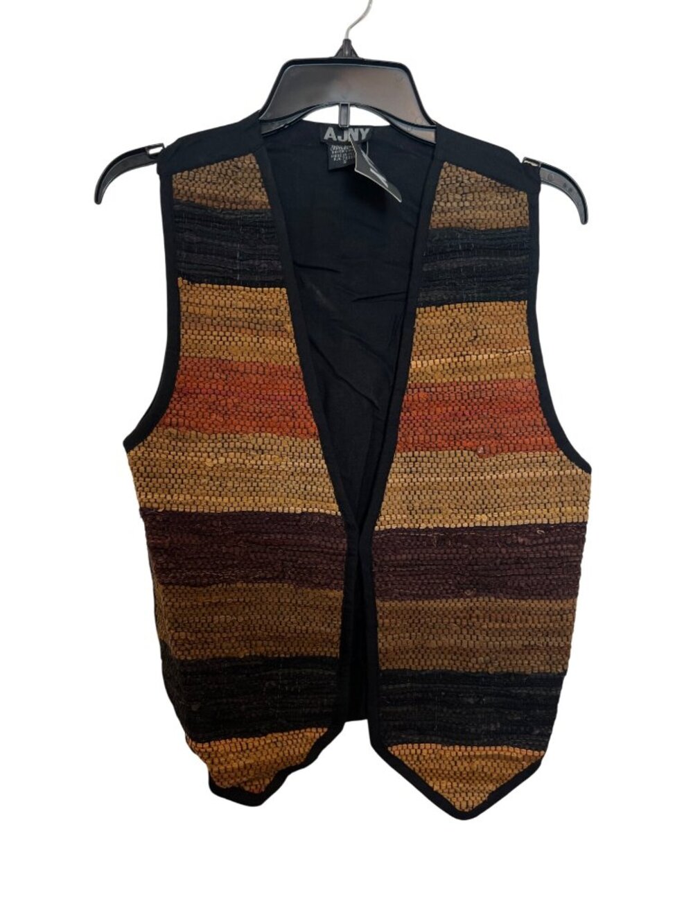 Vintage 80's AJNY Womens Striped Genuine Leather & Rayon Lined Vest Size 3 Multi